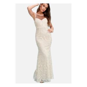 Lulu's Nathalie Cream Floral Embroidered Maxi Wedding Dress Large Ivory